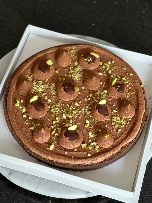 TARTA PISTACHO Y CARAMELO